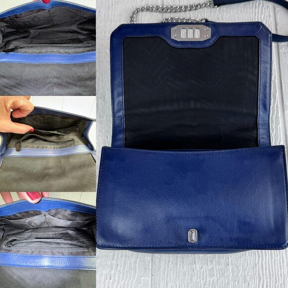 Rebecca Minkoff Chevron Quilted Love Crossbody Bag Blue Leather Chain Shoulder - Picture 11 of 12